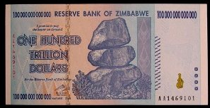 Zimbabwe 100 trillion dollar banknote