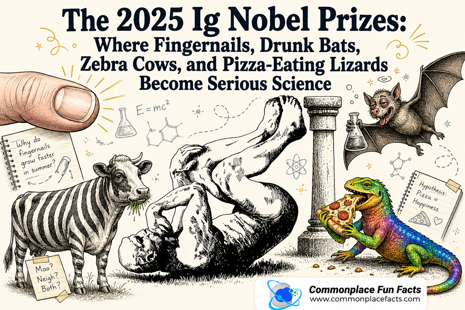 The 2025 Ig Nobel Prizes: Where Fingernails, Drunk Bats, Zebra Cows, and Pizza-Eating Lizards Become Serious Science